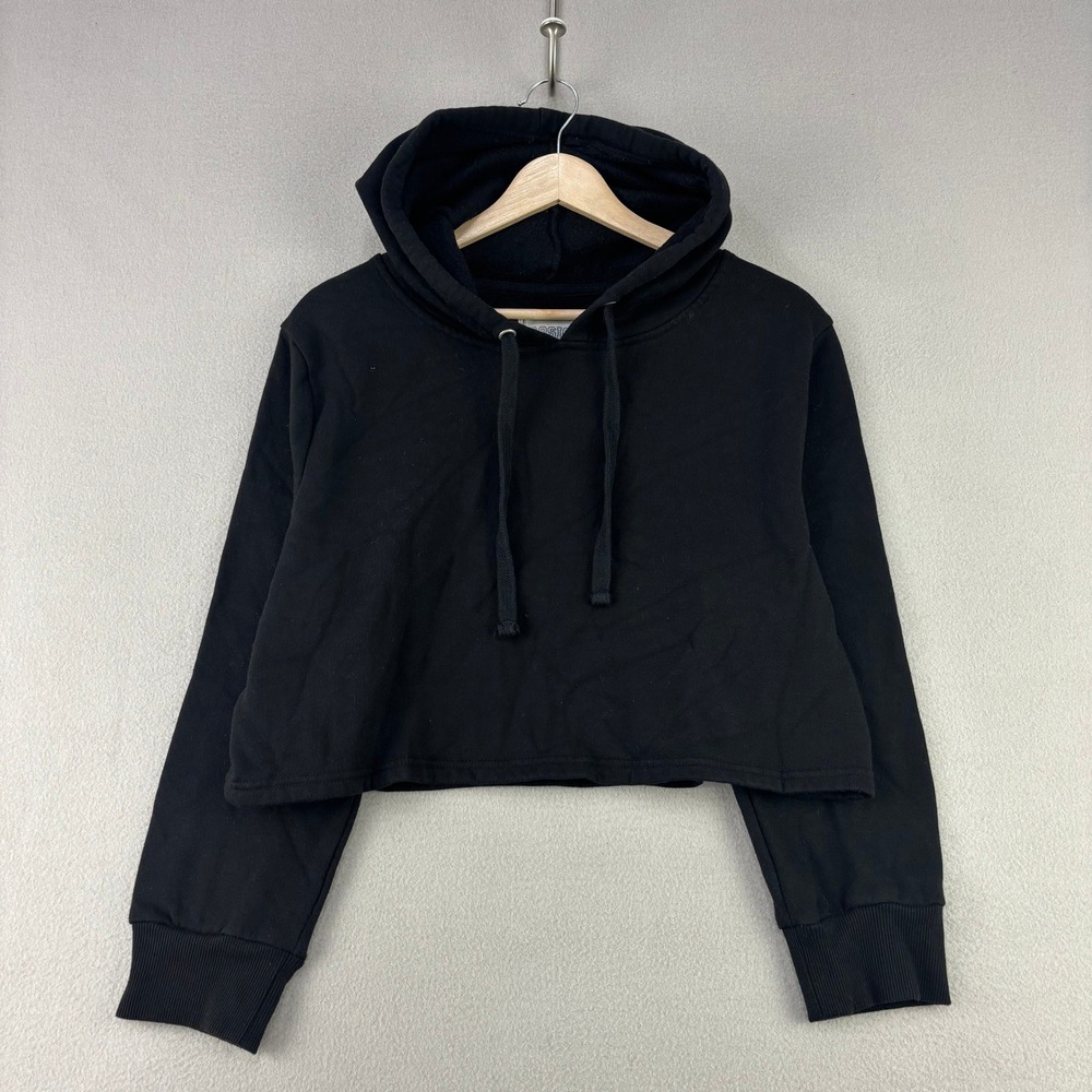 Rosio Crop Hoodie Sweatshirt Women L Black Casual Long Sleeve Pullover